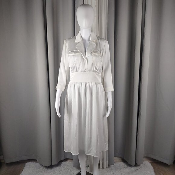 Marycrafts White Long Sleeve 2 Button Dress Size 8 (NWT) - Picture 1 of 12